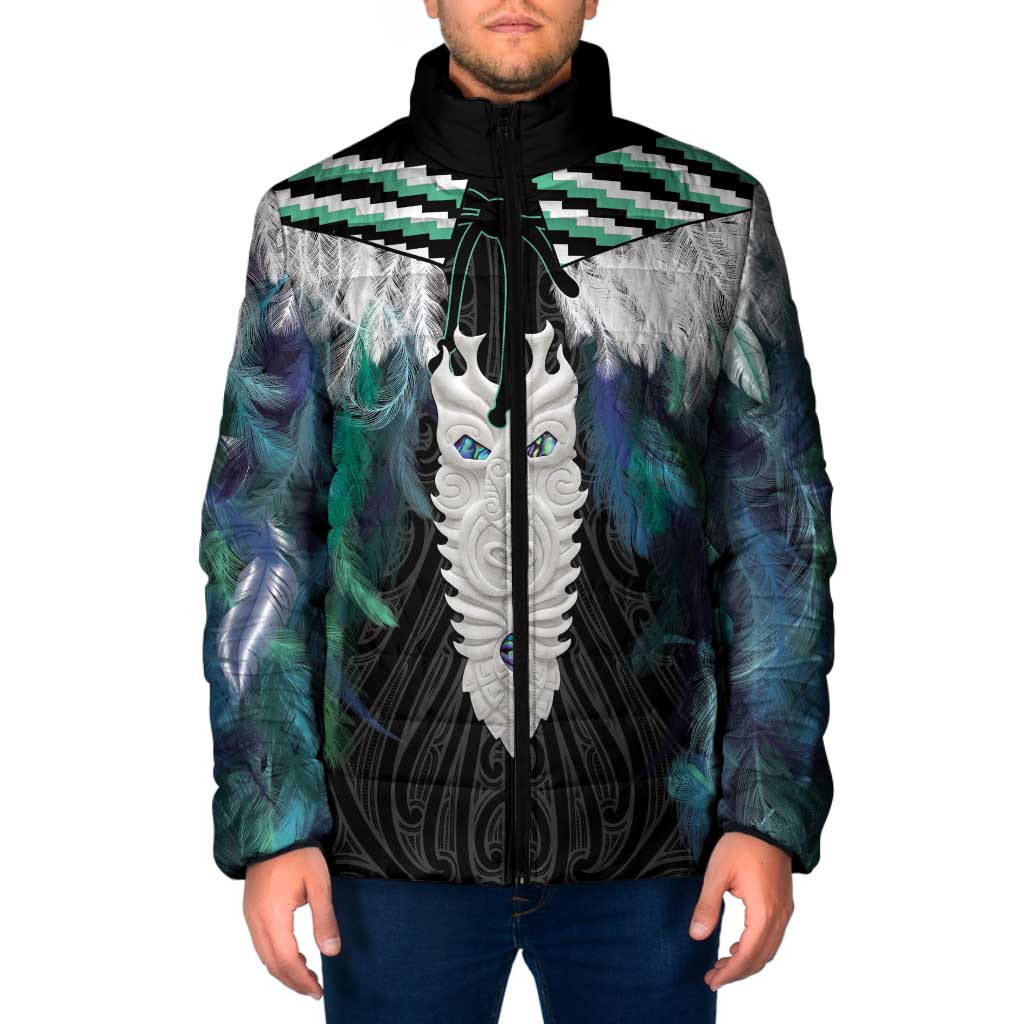 Aotearoa Korowai Motif Padded Jacket Maori Tane Poutama LT14 Men Turquoise - Polynesian Pride