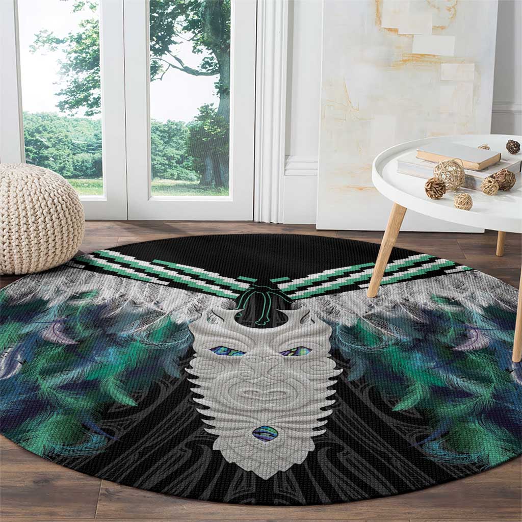 Aotearoa Korowai Motif Round Carpet Maori Tane Poutama