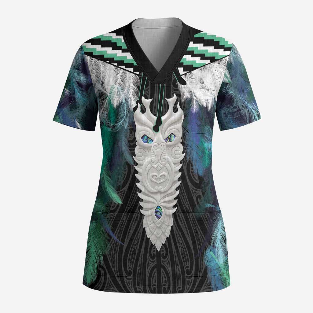 Aotearoa Korowai Motif Scrub Top Maori Tane Poutama LT14 Adult Turquoise - Polynesian Pride