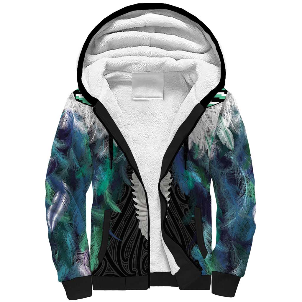 Aotearoa Korowai Motif Sherpa Hoodie Maori Tane Poutama LT14 Unisex Turquoise - Polynesian Pride