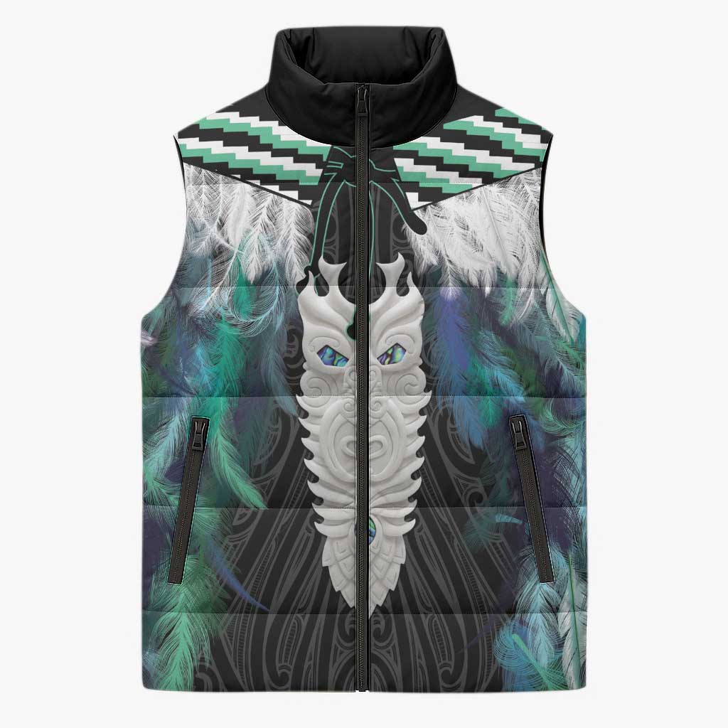 Aotearoa Korowai Motif Sleeveless Puffer Jacket Maori Tane Poutama LT14 Unisex Turquoise - Polynesian Pride