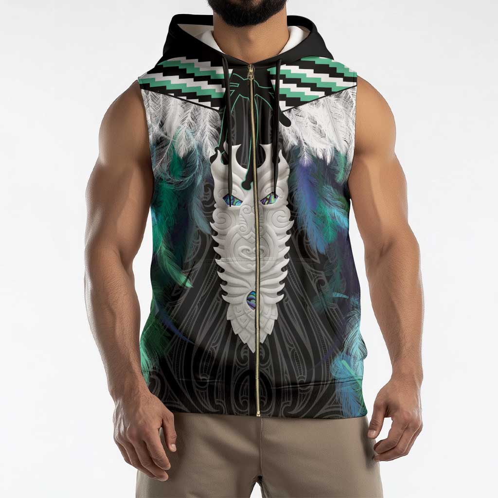 Aotearoa Korowai Motif Sleeveless Zip Hoodie Maori Tane Poutama - Polynesian Pride