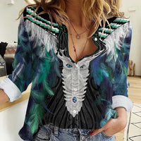 Aotearoa Korowai Motif Women Casual Shirt Maori Tane Poutama