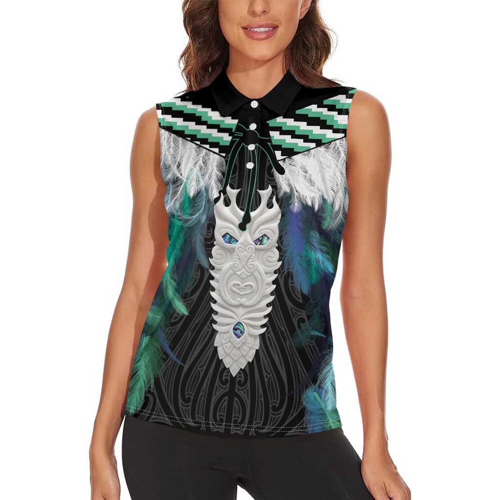 Aotearoa Korowai Motif Women Sleeveless Polo Shirt Maori Tane Poutama