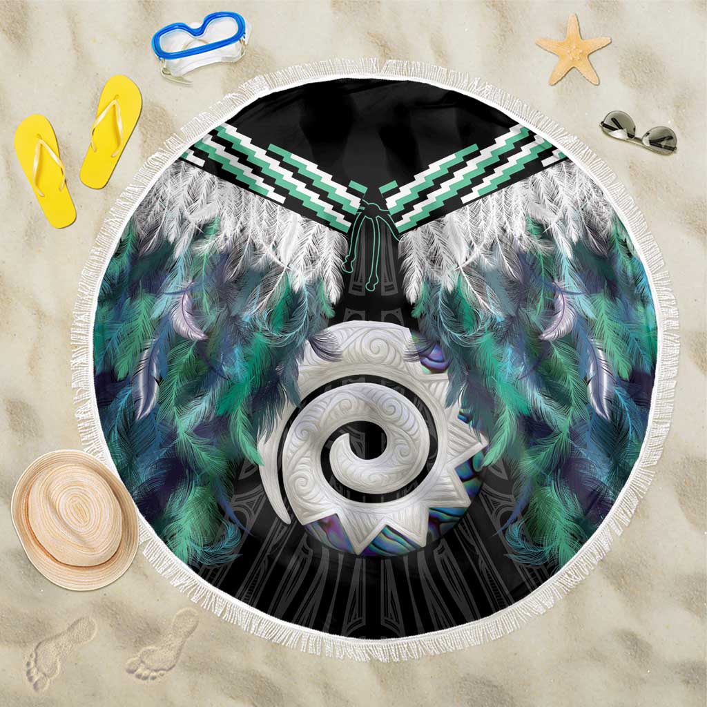 Aotearoa Korowai Motif Beach Blanket Maori Koru Poutama LT14 One Size 150cm Turquoise - Polynesian Pride