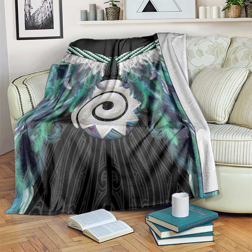 Aotearoa Korowai Motif Blanket Maori Koru Poutama LT14 Turquoise - Polynesian Pride