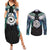 Aotearoa Korowai Motif Couples Matching Summer Maxi Dress and Long Sleeve Button Shirt Maori Koru Poutama