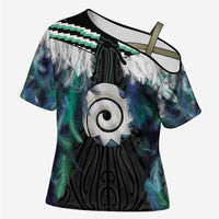 Aotearoa Korowai Motif Cross Shoulder Shirt Maori Koru Poutama - Polynesian Pride