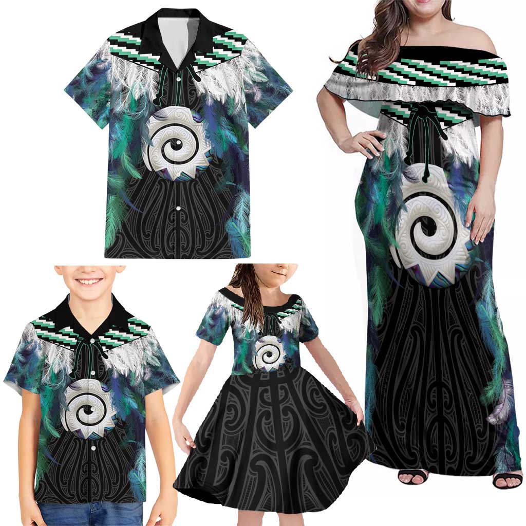 Aotearoa Korowai Motif Family Matching Off Shoulder Maxi Dress and Hawaiian Shirt Maori Koru Poutama LT14 - Polynesian Pride