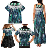 Aotearoa Korowai Motif Family Matching Tank Maxi Dress and Hawaiian Shirt Maori Koru Poutama