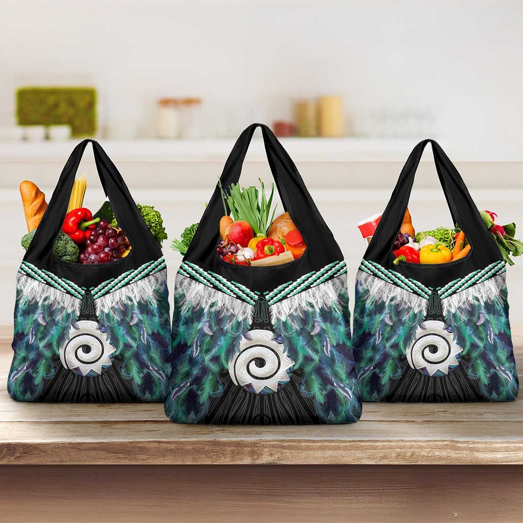 Aotearoa Korowai Motif Grocery Bag Maori Koru Poutama LT14 3-pack One Size Turquoise - Polynesian Pride