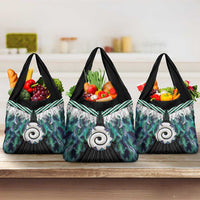 Aotearoa Korowai Motif Grocery Bag Maori Koru Poutama LT14 3-pack One Size Turquoise - Polynesian Pride