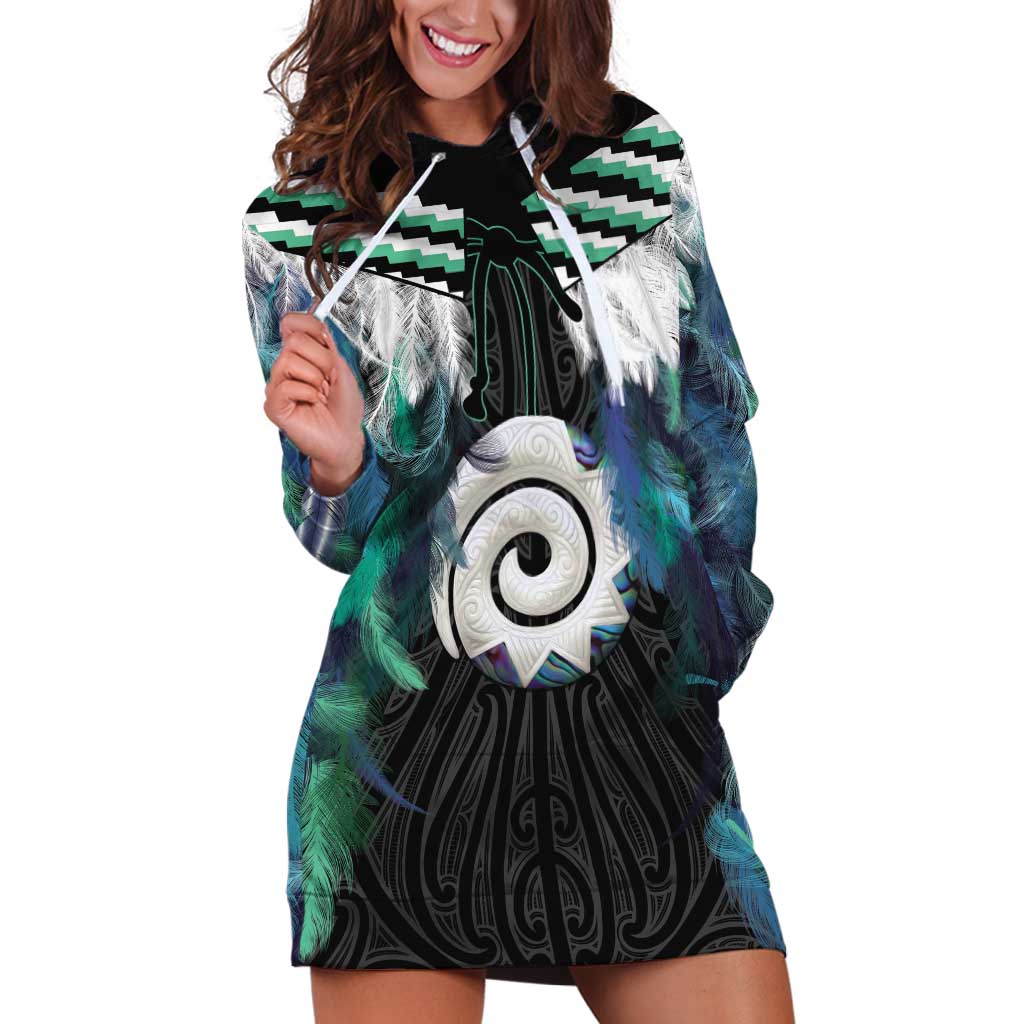 Aotearoa Korowai Motif Hoodie Dress Maori Koru Poutama