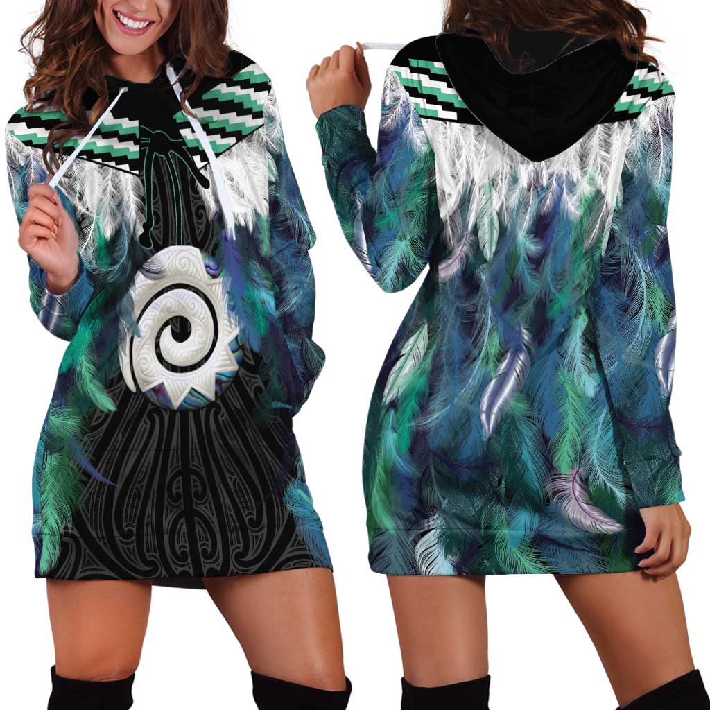 Aotearoa Korowai Motif Hoodie Dress Maori Koru Poutama