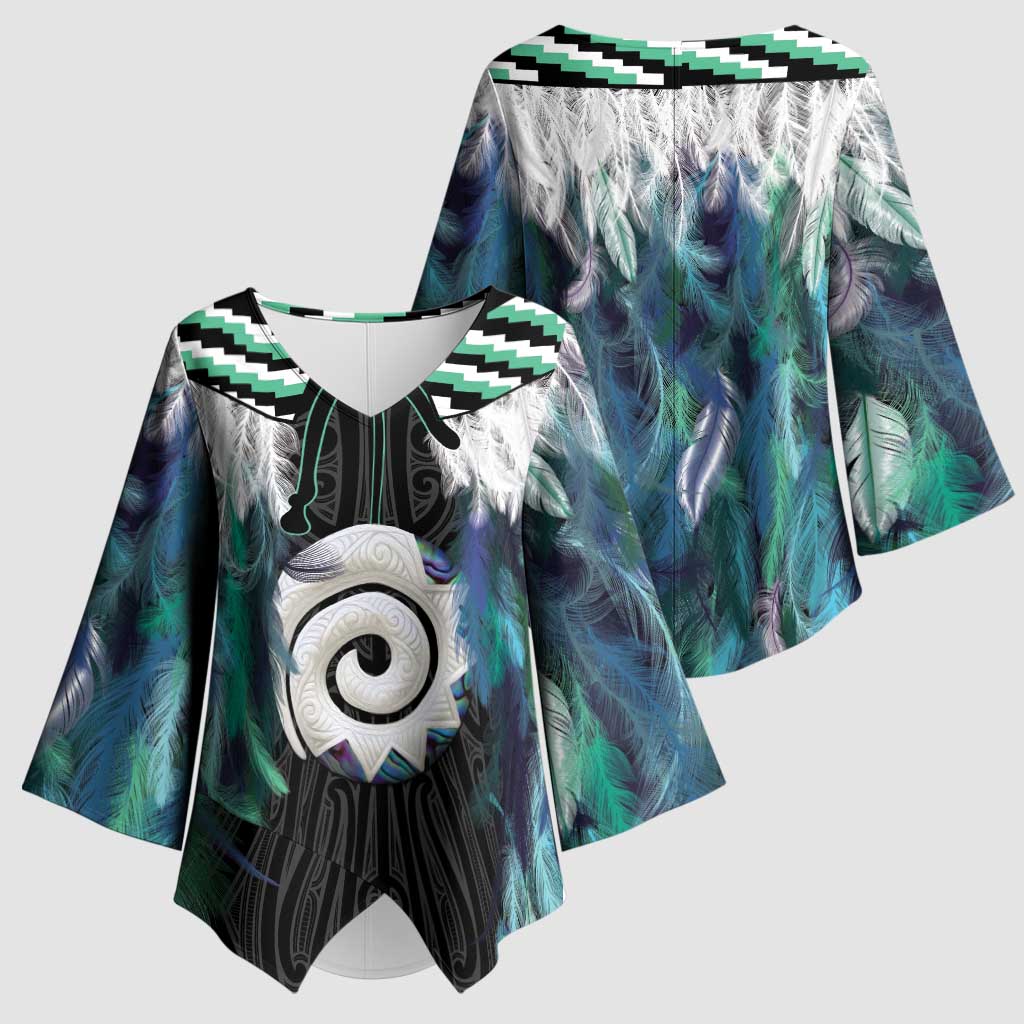 Aotearoa Korowai Motif Kimono Sleeve Blouse Maori Koru Poutama - Polynesian Pride
