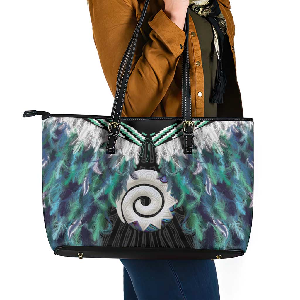 Aotearoa Korowai Motif Leather Tote Bag Maori Koru Poutama