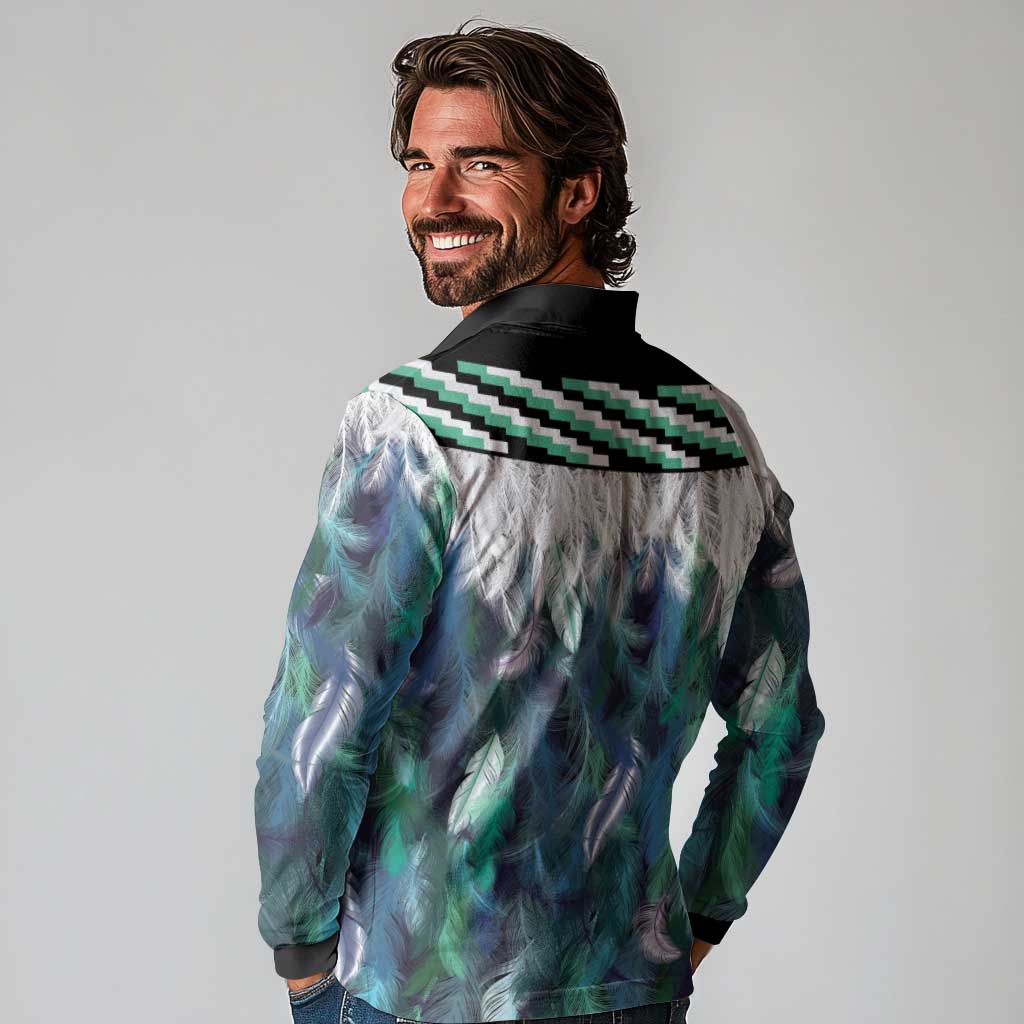 Aotearoa Korowai Motif Long Sleeve Polo Shirt Maori Koru Poutama