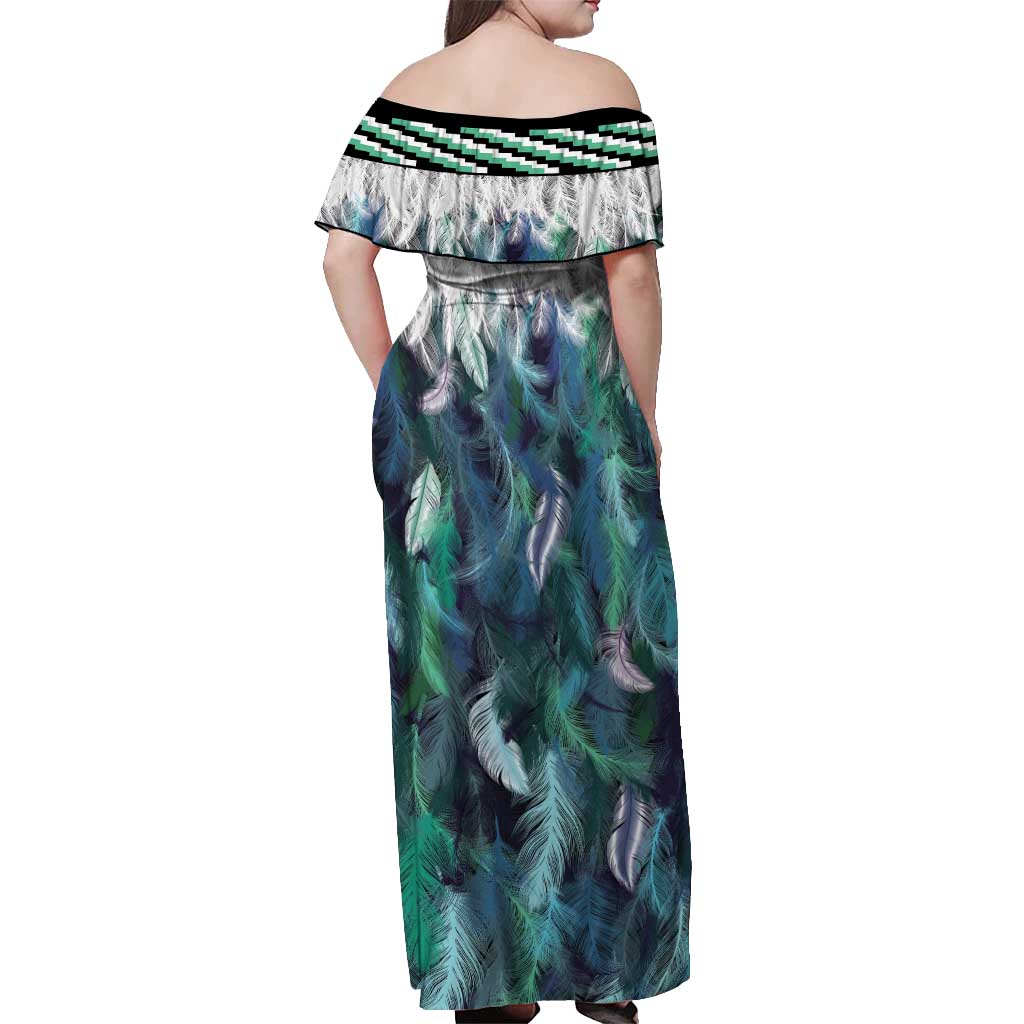 Aotearoa Korowai Motif Off Shoulder Maxi Dress Maori Koru Poutama