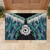 Aotearoa Korowai Motif Rubber Doormat Maori Koru Poutama LT14 Turquoise - Polynesian Pride