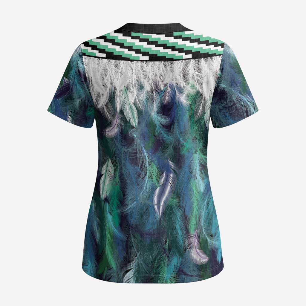 Aotearoa Korowai Motif Scrub Top Maori Koru Poutama LT14 - Polynesian Pride
