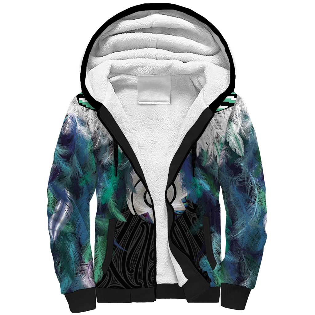 Aotearoa Korowai Motif Sherpa Hoodie Maori Koru Poutama LT14 Unisex Turquoise - Polynesian Pride