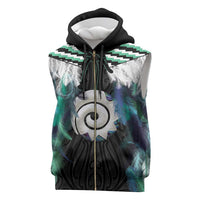 Aotearoa Korowai Motif Sleeveless Zip Hoodie Maori Koru Poutama - Polynesian Pride