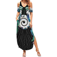 Aotearoa Korowai Motif Summer Maxi Dress Maori Koru Poutama