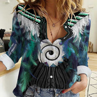 Aotearoa Korowai Motif Women Casual Shirt Maori Koru Poutama