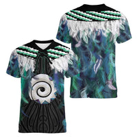 Aotearoa Korowai Motif Women V-Neck T-Shirt Maori Koru Poutama