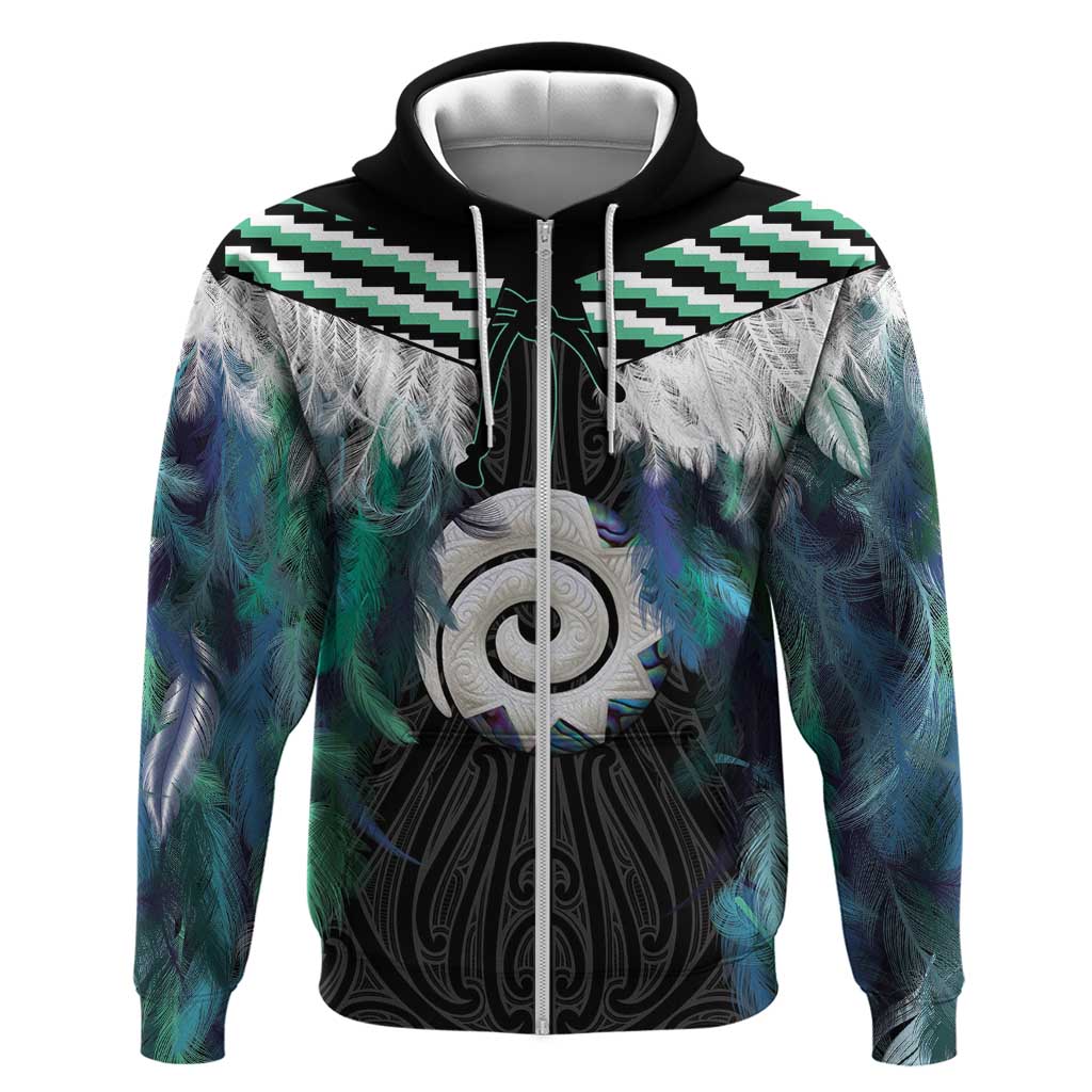 Aotearoa Korowai Motif Zip Hoodie Maori Koru Poutama