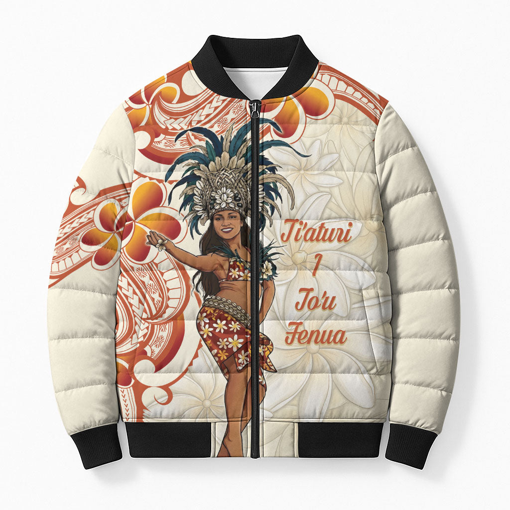 Heiva i Tahiti Bomber Puffer Jacket Ori Tahitian Dance Tiare Maori LT14 Unisex Beige - Polynesian Pride