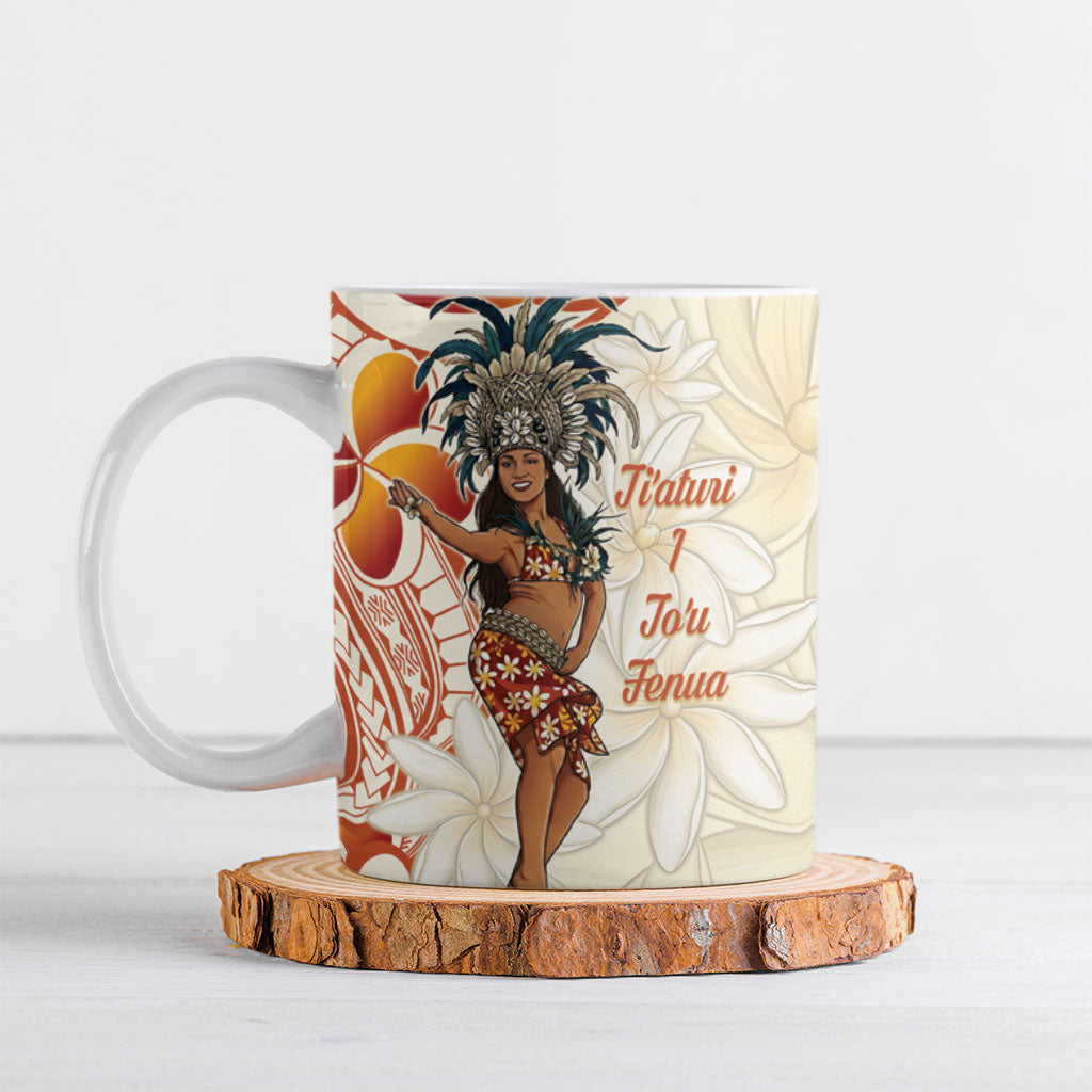 Heiva i Tahiti Ceramic Mug Ori Tahitian Dance Tiare Maori LT14 Beige - Polynesian Pride
