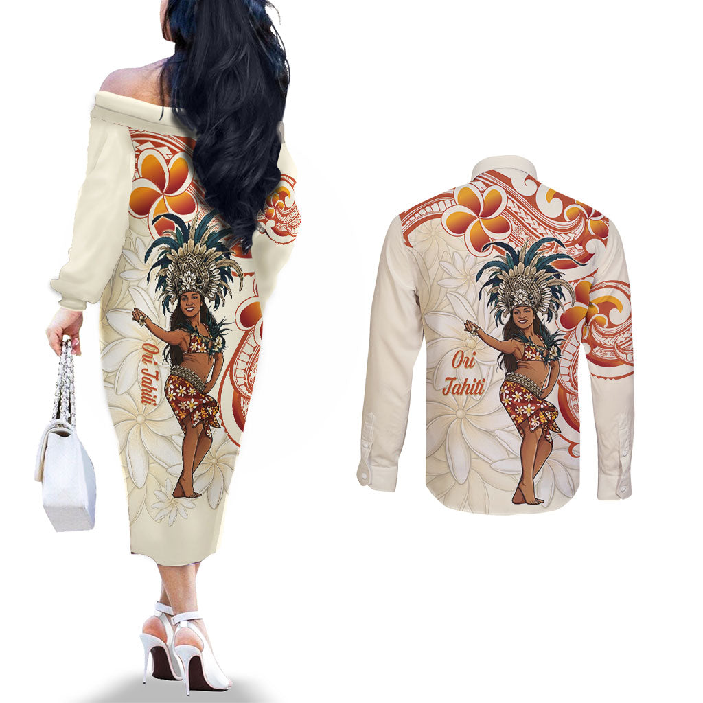 Heiva i Tahiti Couples Matching Off The Shoulder Long Sleeve Dress and Long Sleeve Button Shirt Ori Tahitian Dance Tiare Maori