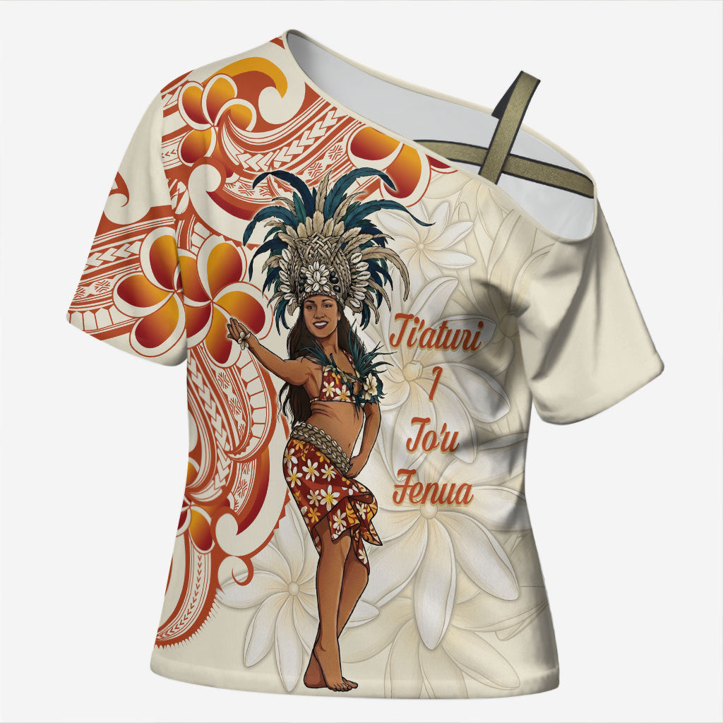 Heiva i Tahiti Cross Shoulder Shirt Ori Tahitian Dance Tiare Maori LT14 Female Beige - Polynesian Pride