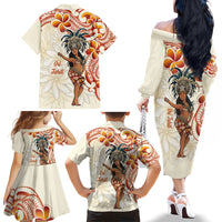 Heiva i Tahiti Family Matching Off The Shoulder Long Sleeve Dress and Hawaiian Shirt Ori Tahitian Dance Tiare Maori