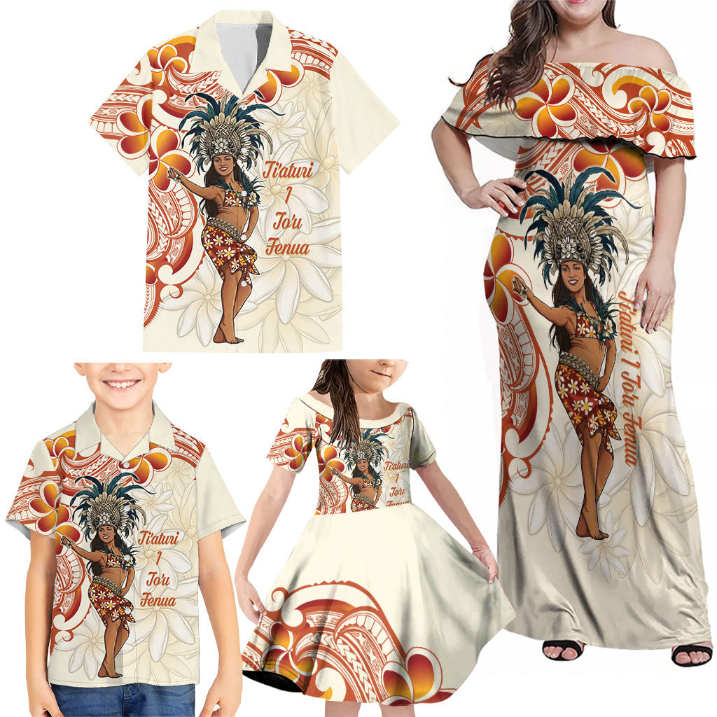 Heiva i Tahiti Family Matching Off Shoulder Maxi Dress and Hawaiian Shirt Ori Tahitian Dance Tiare Maori