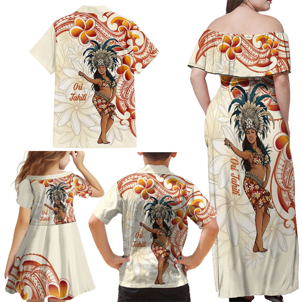 Heiva i Tahiti Family Matching Off Shoulder Maxi Dress and Hawaiian Shirt Ori Tahitian Dance Tiare Maori
