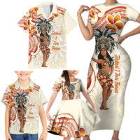 Heiva i Tahiti Family Matching Short Sleeve Bodycon Dress and Hawaiian Shirt Ori Tahitian Dance Tiare Maori