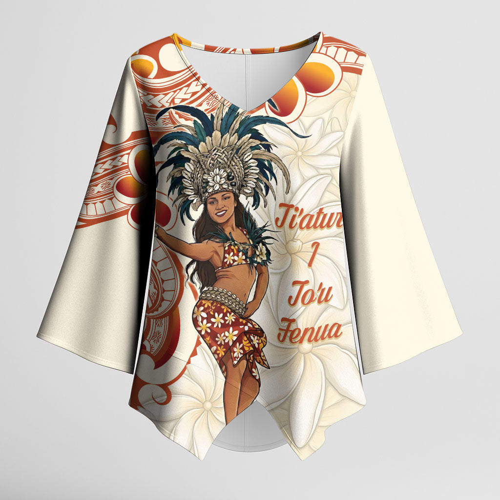 Heiva i Tahiti Kimono Sleeve Blouse Ori Tahitian Dance Tiare Maori LT14 Female Beige - Polynesian Pride