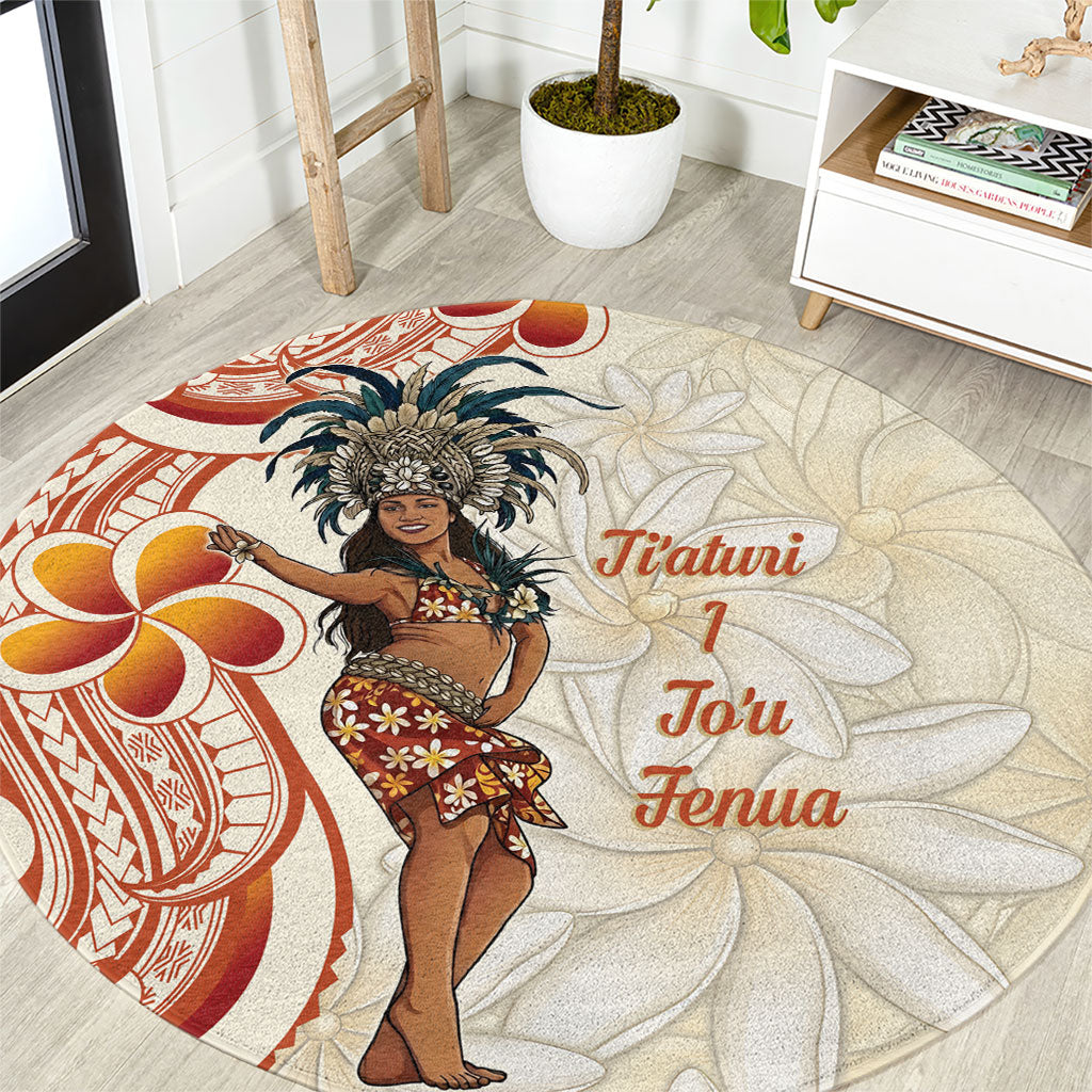 Heiva i Tahiti Round Carpet Ori Tahitian Dance Tiare Maori LT14 Beige - Polynesian Pride