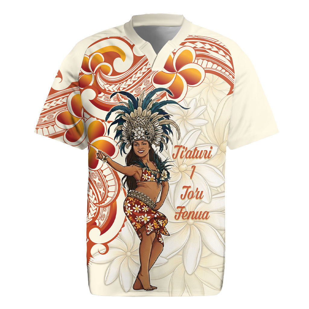 Heiva i Tahiti Rugby Jersey Ori Tahitian Dance Tiare Maori LT14 Beige - Polynesian Pride