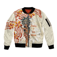 Heiva i Tahiti Sleeve Zip Bomber Jacket Ori Tahitian Dance Tiare Maori LT14 Unisex Beige - Polynesian Pride