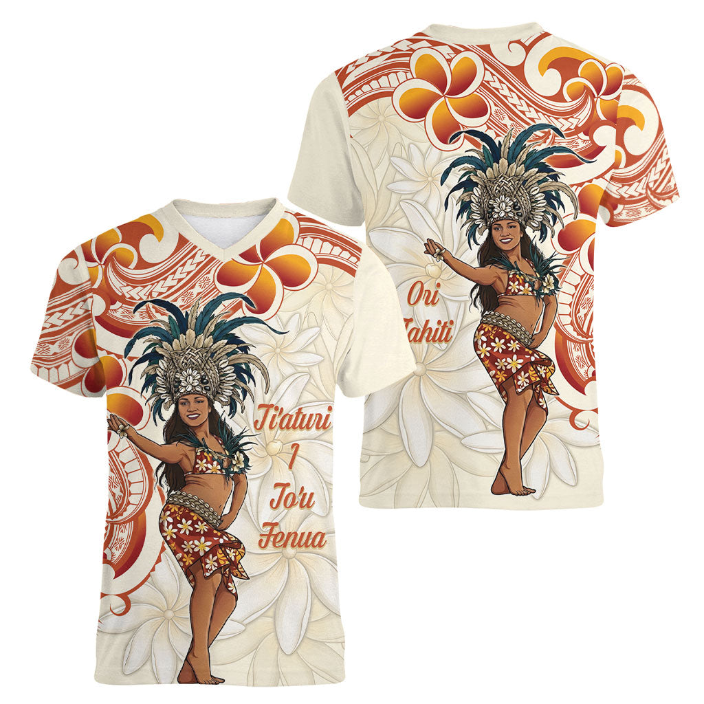Heiva i Tahiti Women V-Neck T-Shirt Ori Tahitian Dance Tiare Maori