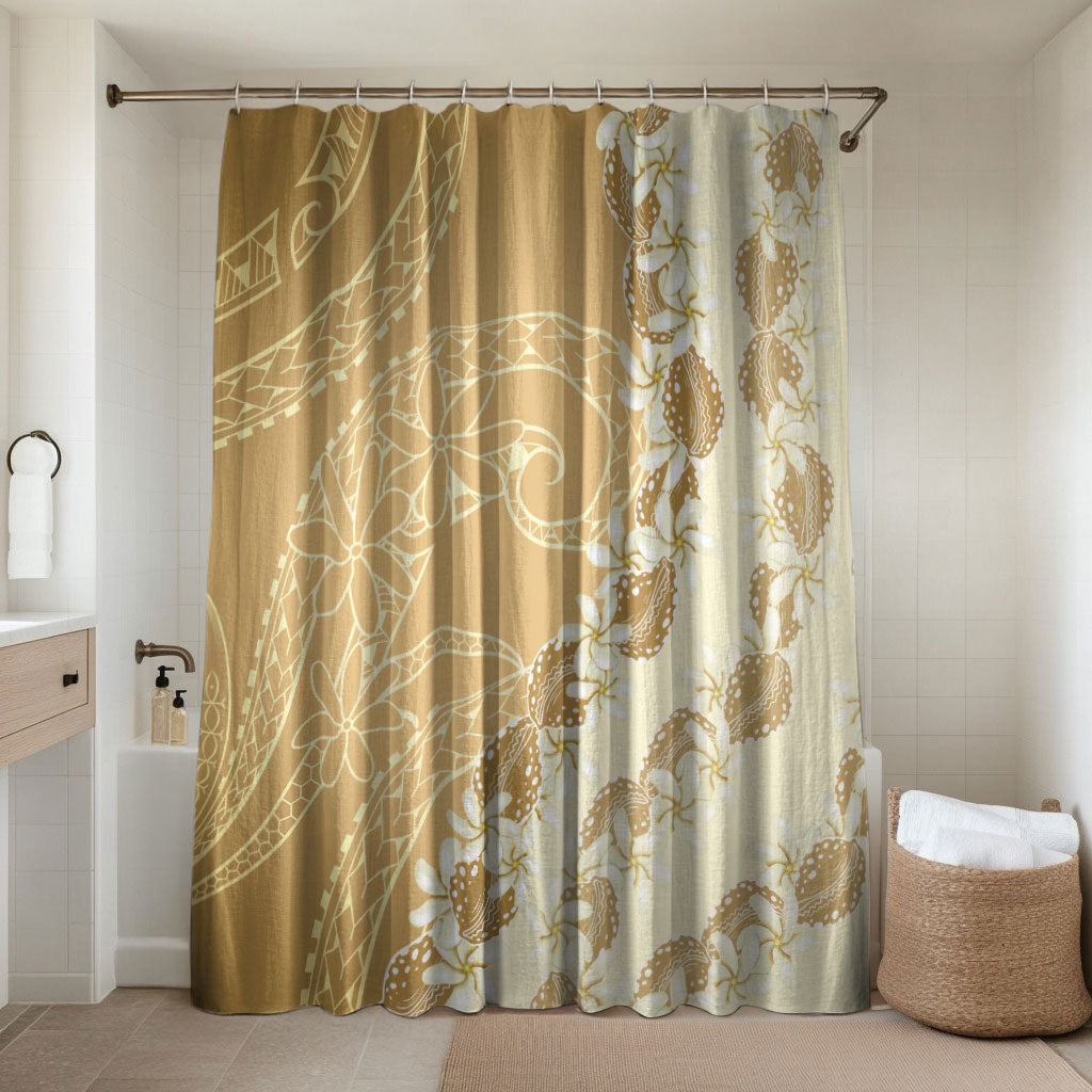 Heiva i Tahiti Bathroom Set Tahitian Tiare Maori Cowrie Lei Brown LT14 Shower Curtain Only Brown - Polynesian Pride