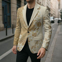 Heiva i Tahiti Blazer Tahitian Tiare Maori Cowrie Lei Brown