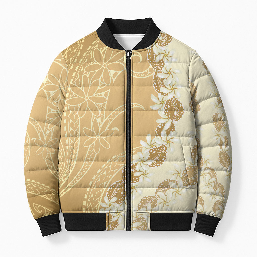 Heiva i Tahiti Bomber Puffer Jacket Tahitian Tiare Maori Cowrie Lei Brown LT14 Unisex Brown - Polynesian Pride