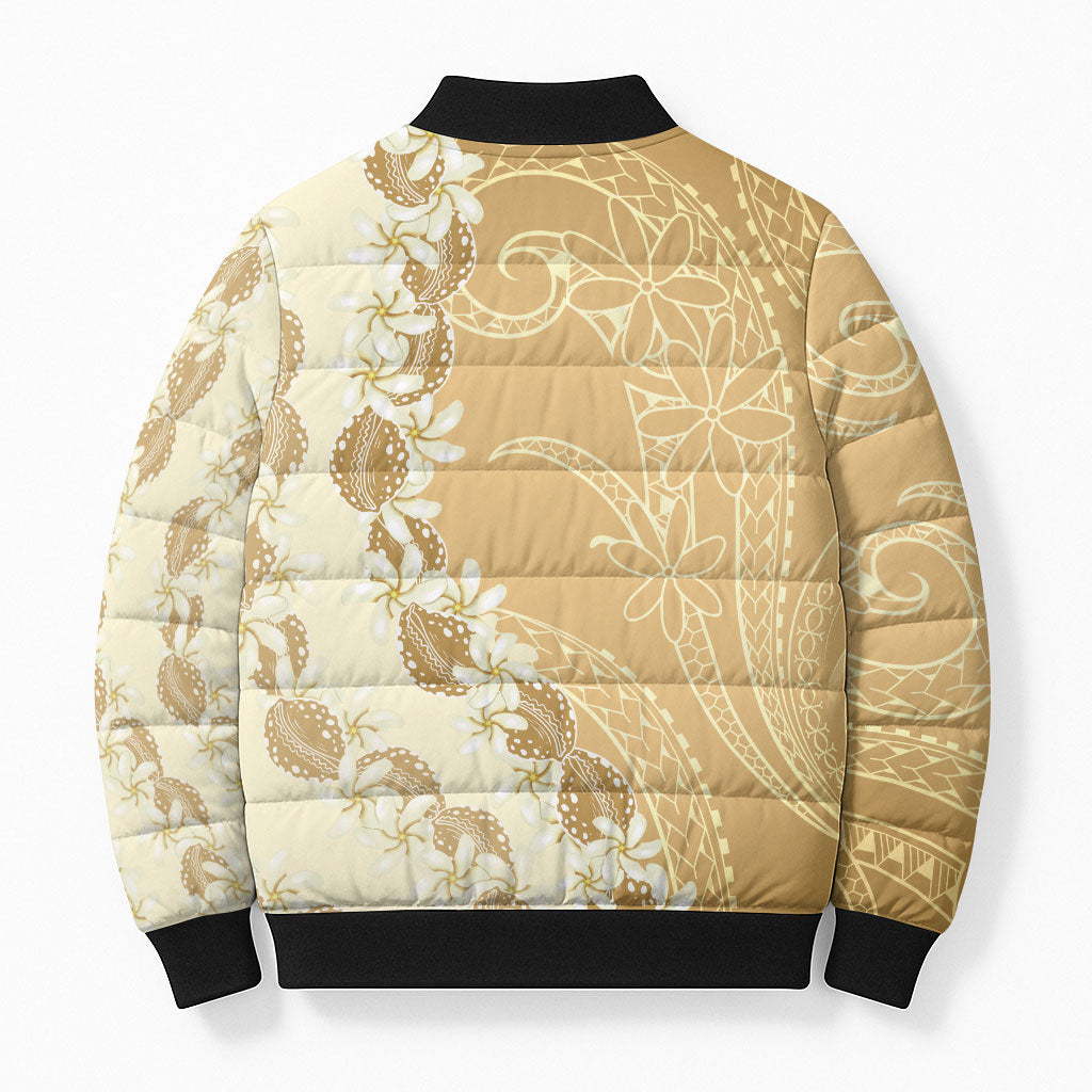 Heiva i Tahiti Bomber Puffer Jacket Tahitian Tiare Maori Cowrie Lei Brown LT14 - Polynesian Pride