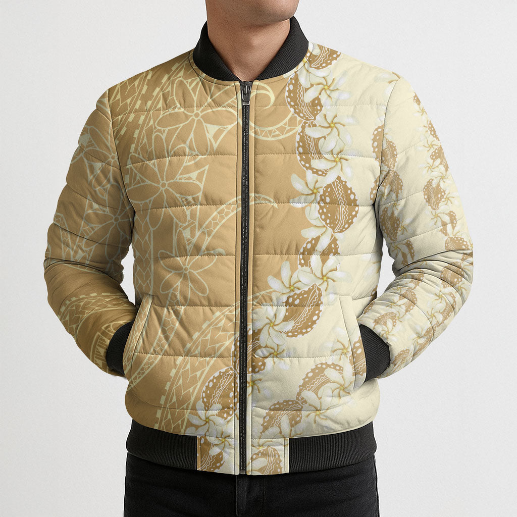 Heiva i Tahiti Bomber Puffer Jacket Tahitian Tiare Maori Cowrie Lei Brown LT14 - Polynesian Pride