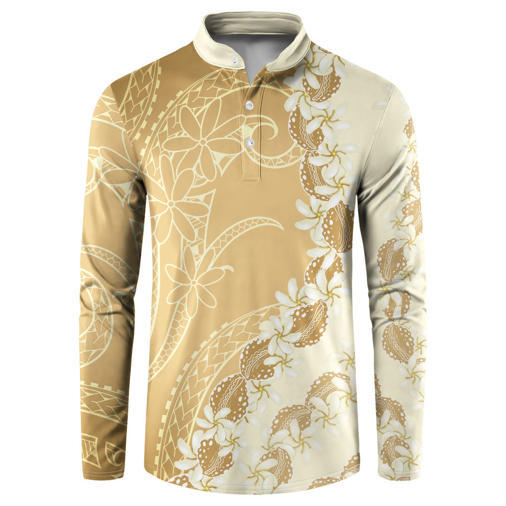 Heiva i Tahiti Button Sweatshirt Tahitian Tiare Maori Cowrie Lei Brown LT14 Brown - Polynesian Pride