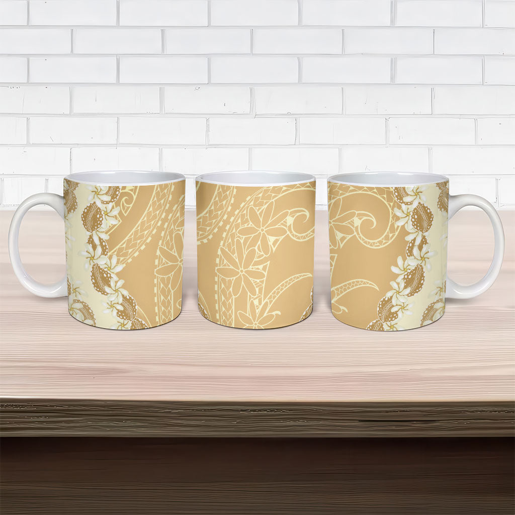 Heiva i Tahiti Ceramic Mug Tahitian Tiare Maori Cowrie Lei Brown LT14 - Polynesian Pride
